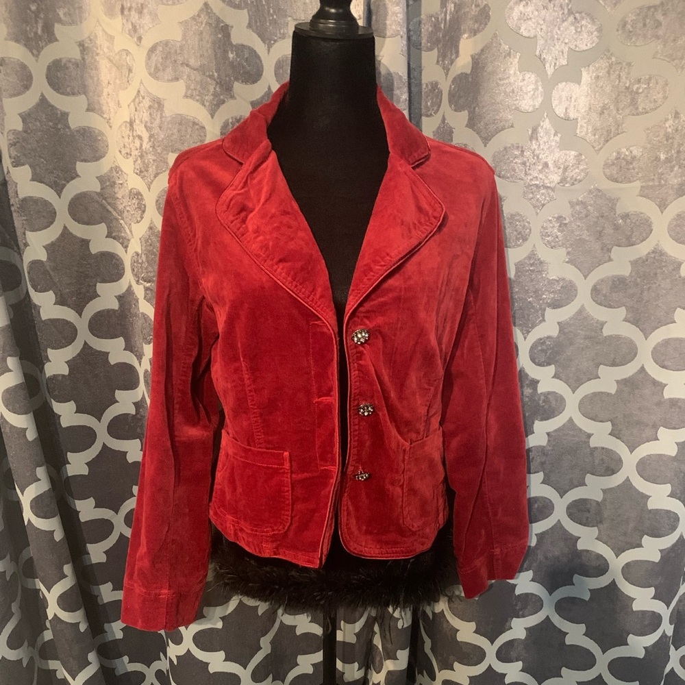Kikit Jeans Red “Velour” 3 button jacket size S